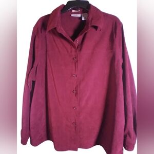 White Stag Stretch Women's Burgundy Button-Up Shirt Faux Suede Size 20W Party